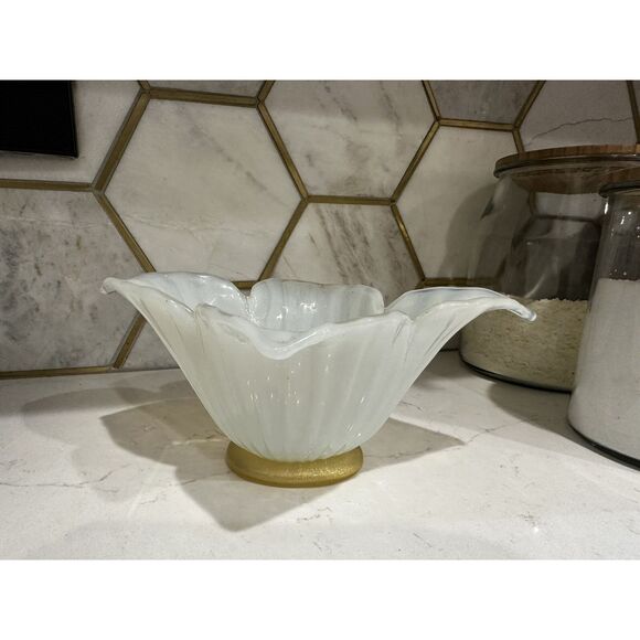 Murano White Crystal Bowl  Handmade  in Italy - Picture 3 of 13